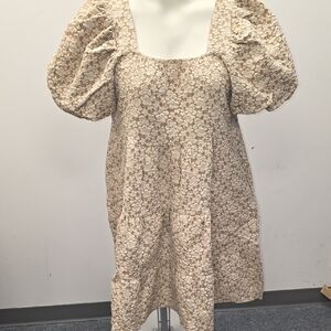 Cream Puff-Sleeve Floral Mini Dress - Cream